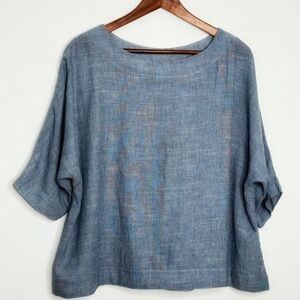 Grade & Gather Top Boxy Lightweight Dolman Sleeve Short Sleeve Round Neck Blue
